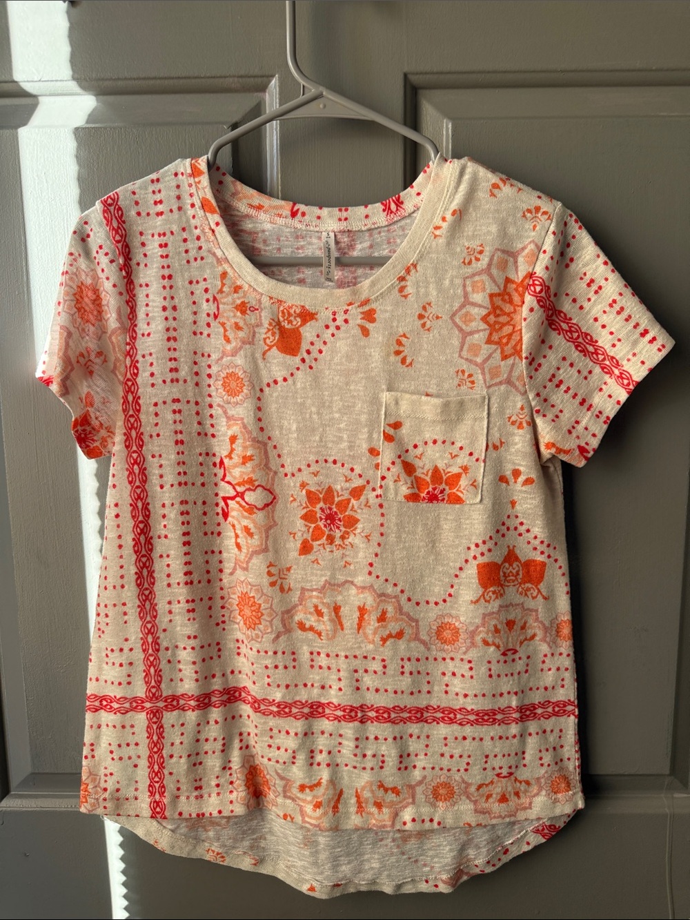 Passport Cream Tee with Orange & Coral Floral Accents
